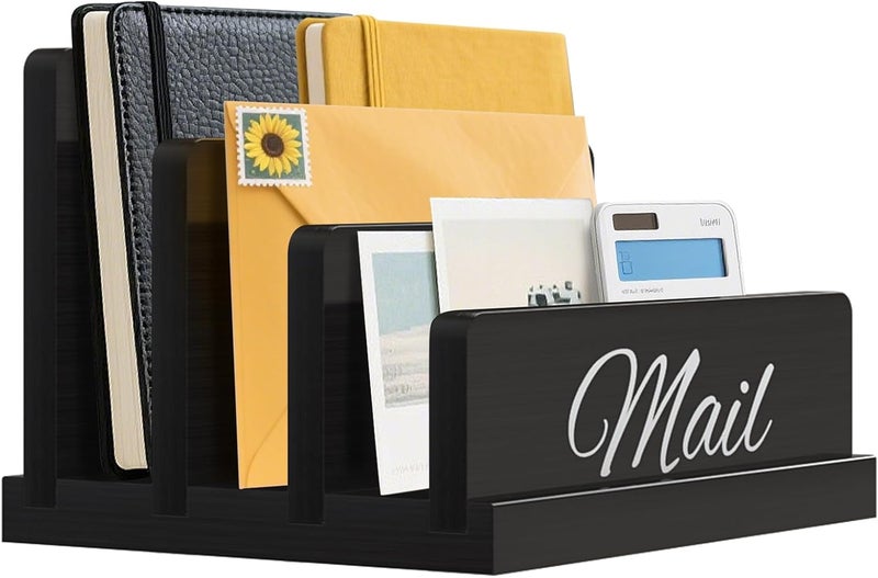KISENG Mail Organizer for Desk,Wooden Mail Holder with Divider, 3-Slot Letter Sorter File Holder,Vertical Bill Organizer for Desktop Document/Notebook/Filing/Folders/Paper - Image 1